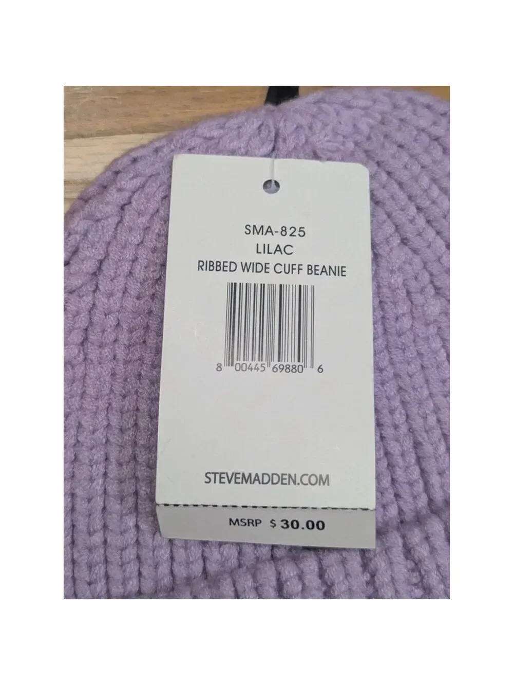 Steve Madden Lilac Ribbed Wide Cuff Beanie One Size NWT